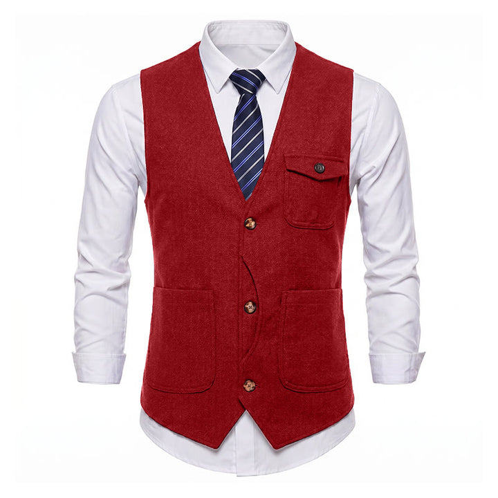 Gilet de costume infroissable à chevrons style vintage américain pour homme - image 29
