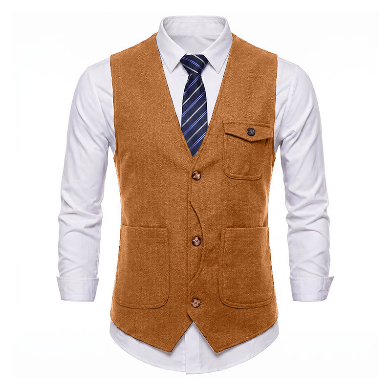 Gilet de costume infroissable à chevrons style vintage américain pour homme - image 30