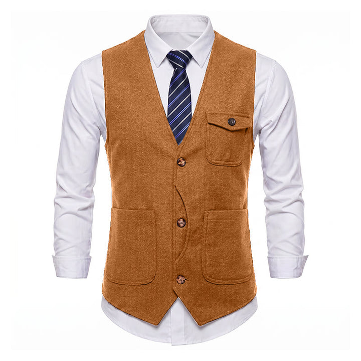 Gilet de costume infroissable à chevrons style vintage américain pour homme - image 30