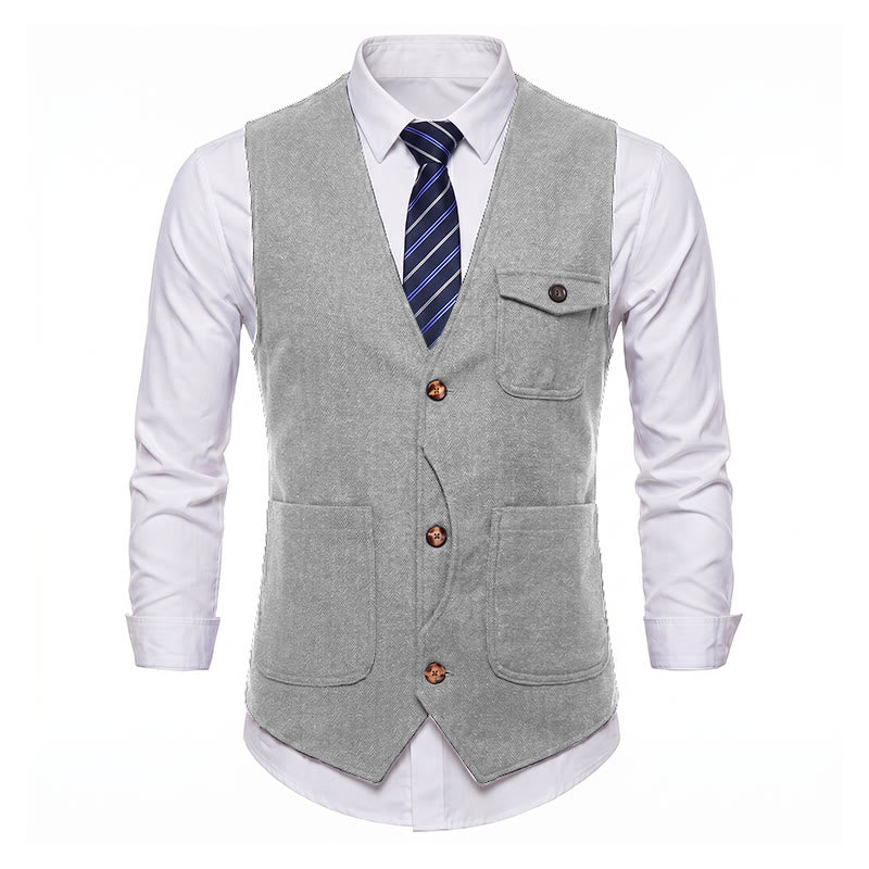 Gilet de costume infroissable à chevrons style vintage américain pour homme - image 28