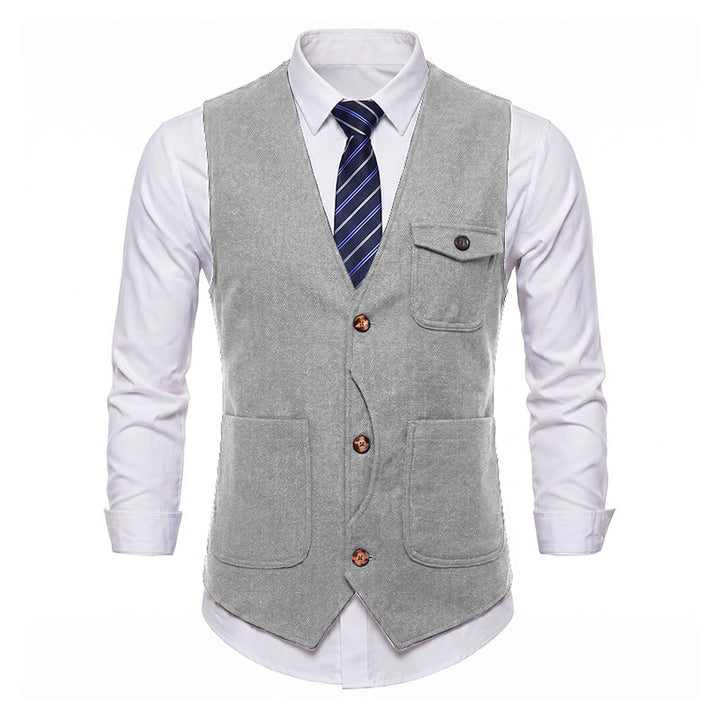 Gilet de costume infroissable à chevrons style vintage américain pour homme - image 28