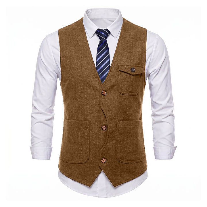 Gilet de costume infroissable à chevrons style vintage américain pour homme - image 37
