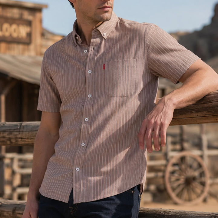 Chemise rayée en coton pour tous les jours, du travail au week-end - Kaki - 4XL - image 7