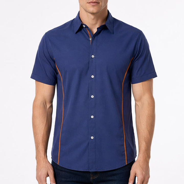 Chemise en coton tendance pour homme, à bordures contrastées bicolores. - image 1