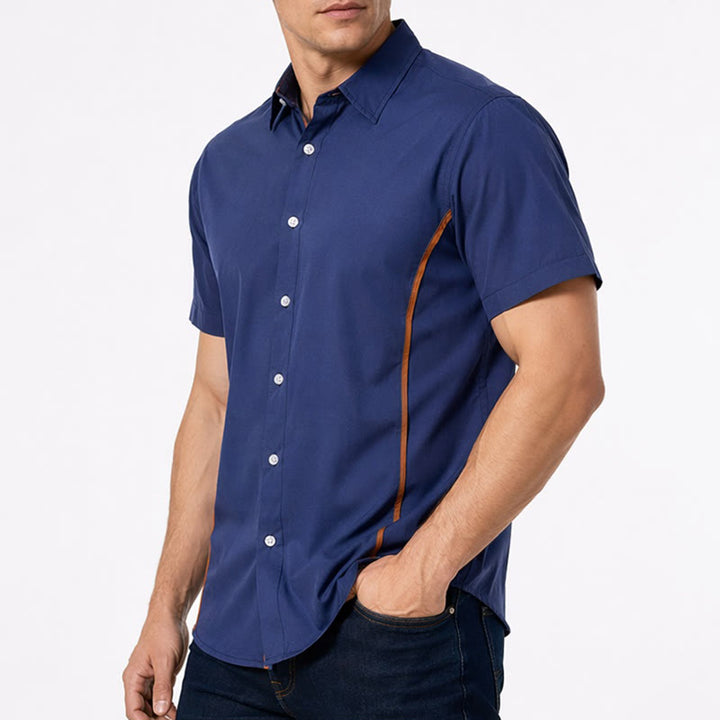 Chemise en coton tendance pour homme, à bordures contrastées bicolores. - image 3