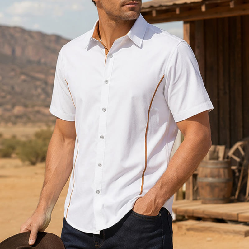 Chemise en coton tendance pour homme, à bordures contrastées bicolores. - image 5