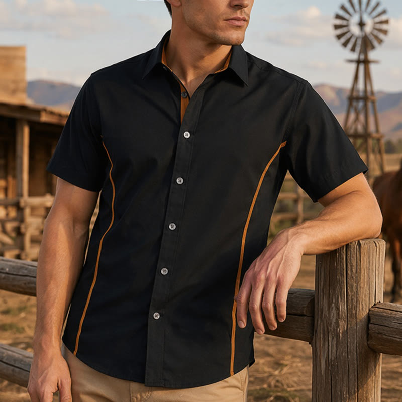 Chemise en coton tendance pour homme, à bordures contrastées bicolores. - image 6