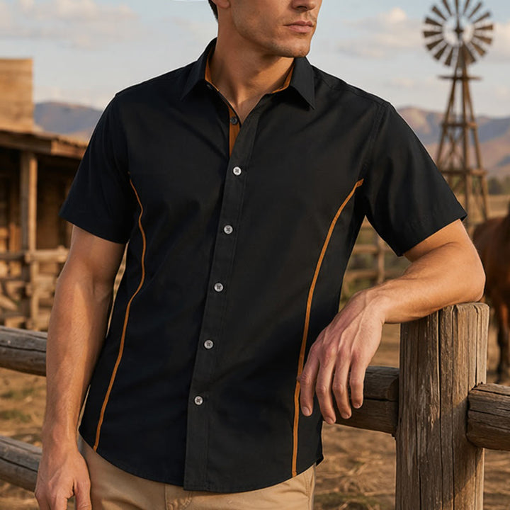 Chemise en coton tendance pour homme, à bordures contrastées bicolores. - image 6