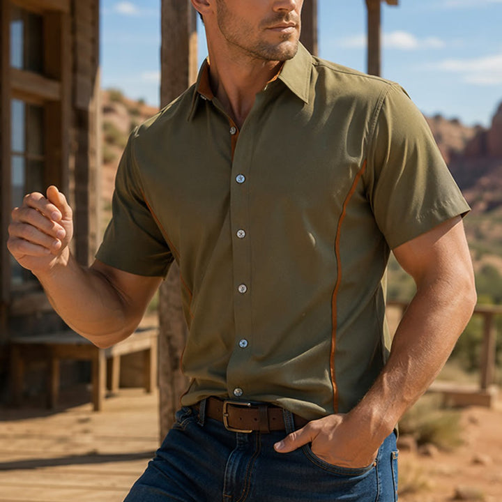Chemise en coton tendance pour homme, à bordures contrastées bicolores. - image 4