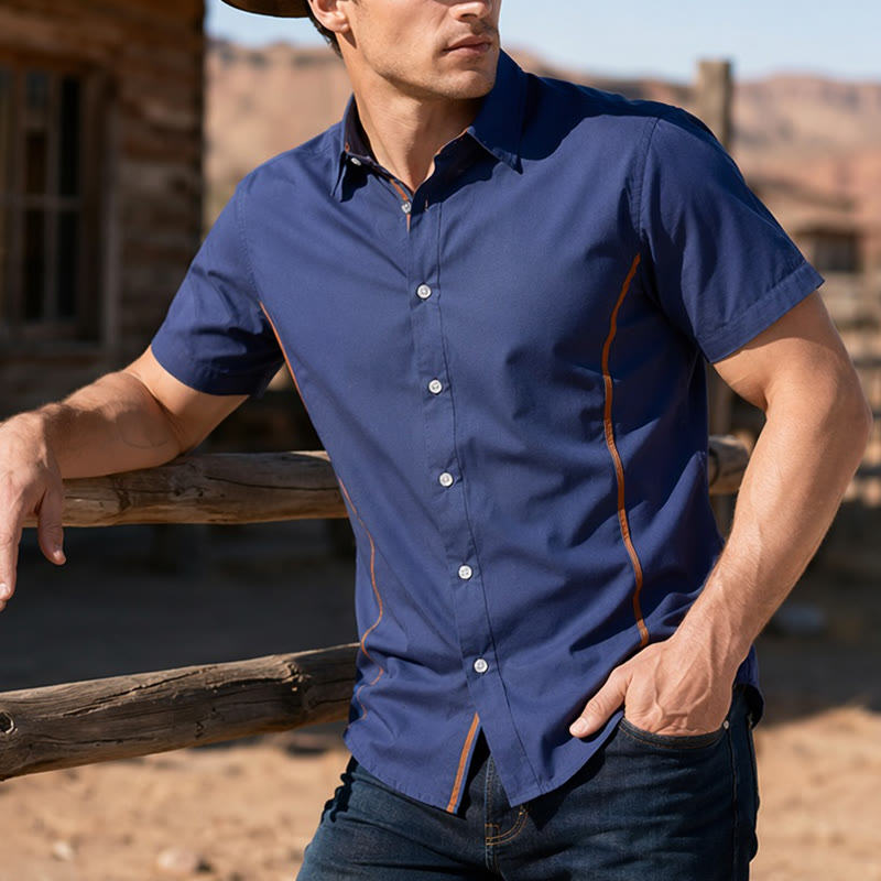 Chemise en coton tendance pour homme, à bordures contrastées bicolores. - image 0