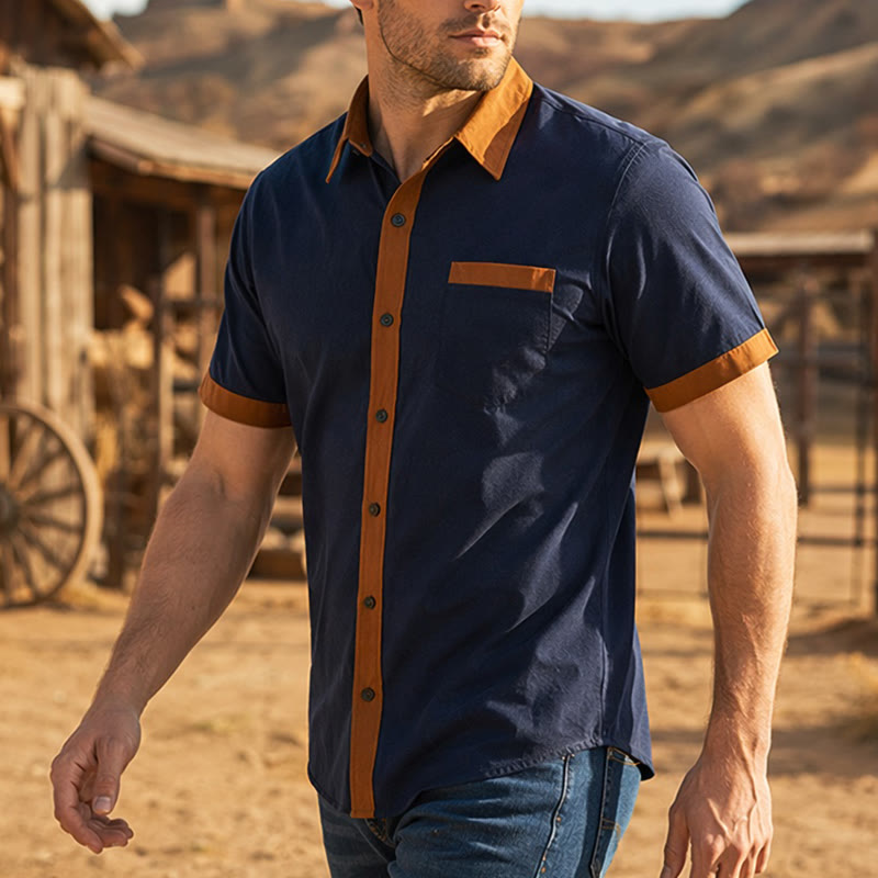 Chemise d'été pour homme, style bodybuilder, avec bordure orange contrastée - Marine - 2XL - image 12