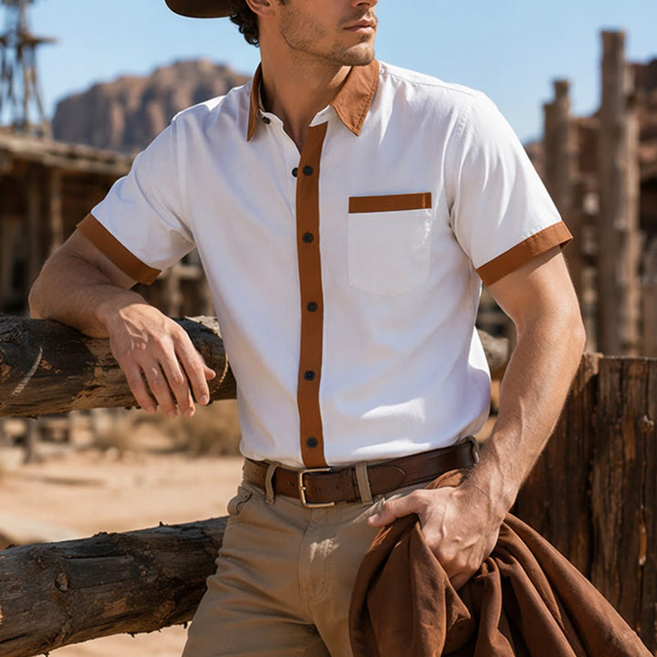 Chemise d'été pour homme, style bodybuilder, avec bordure orange contrastée - image 11