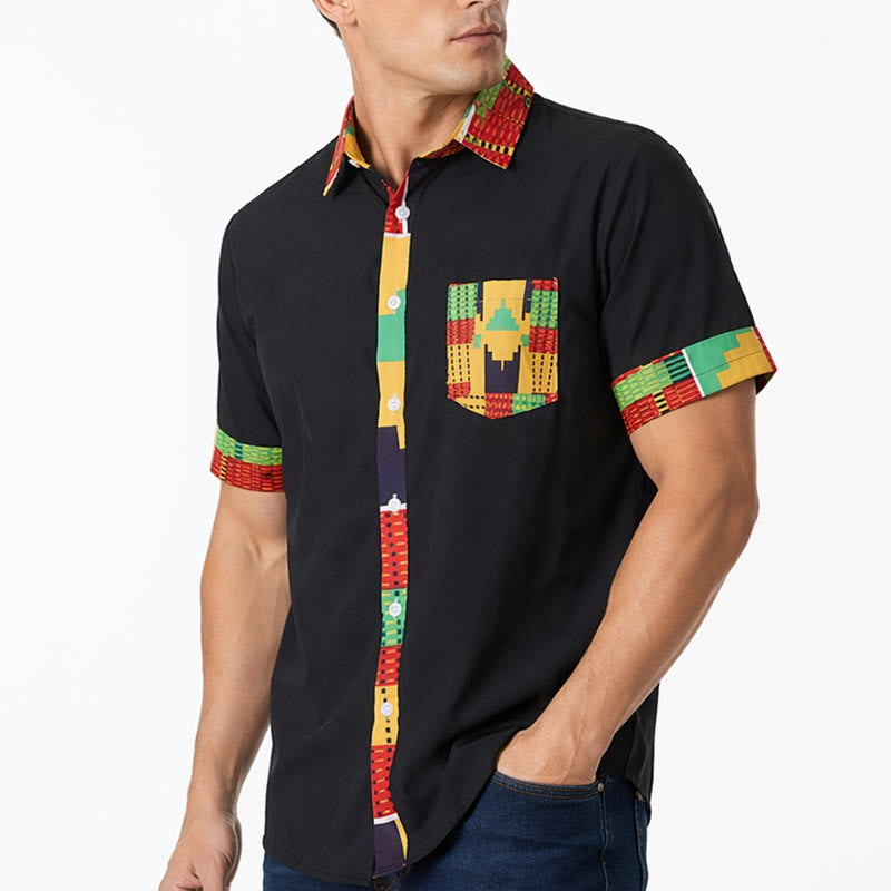 Chemise à imprimé ethnique patchwork pour homme, style festival. - image 3
