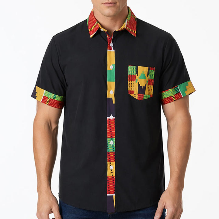Chemise à imprimé ethnique patchwork pour homme, style festival. - image 2