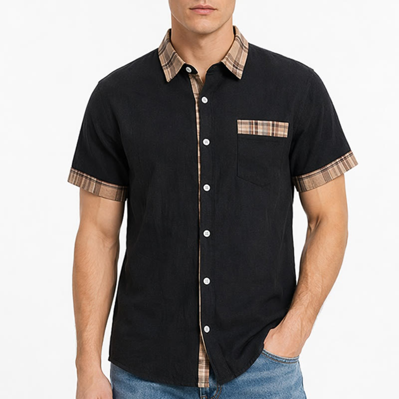 Chemise en coton patchwork à carreaux style vintage pour homme - image 1