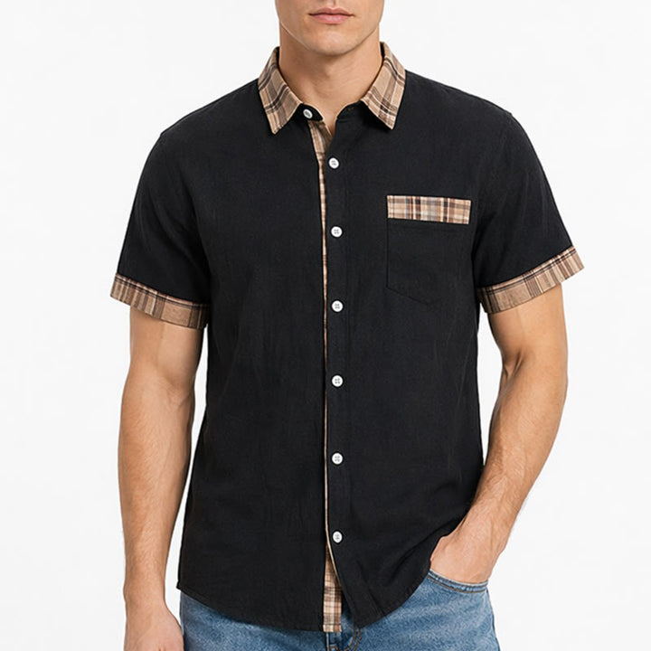 Chemise en coton patchwork à carreaux style vintage pour homme - image 1