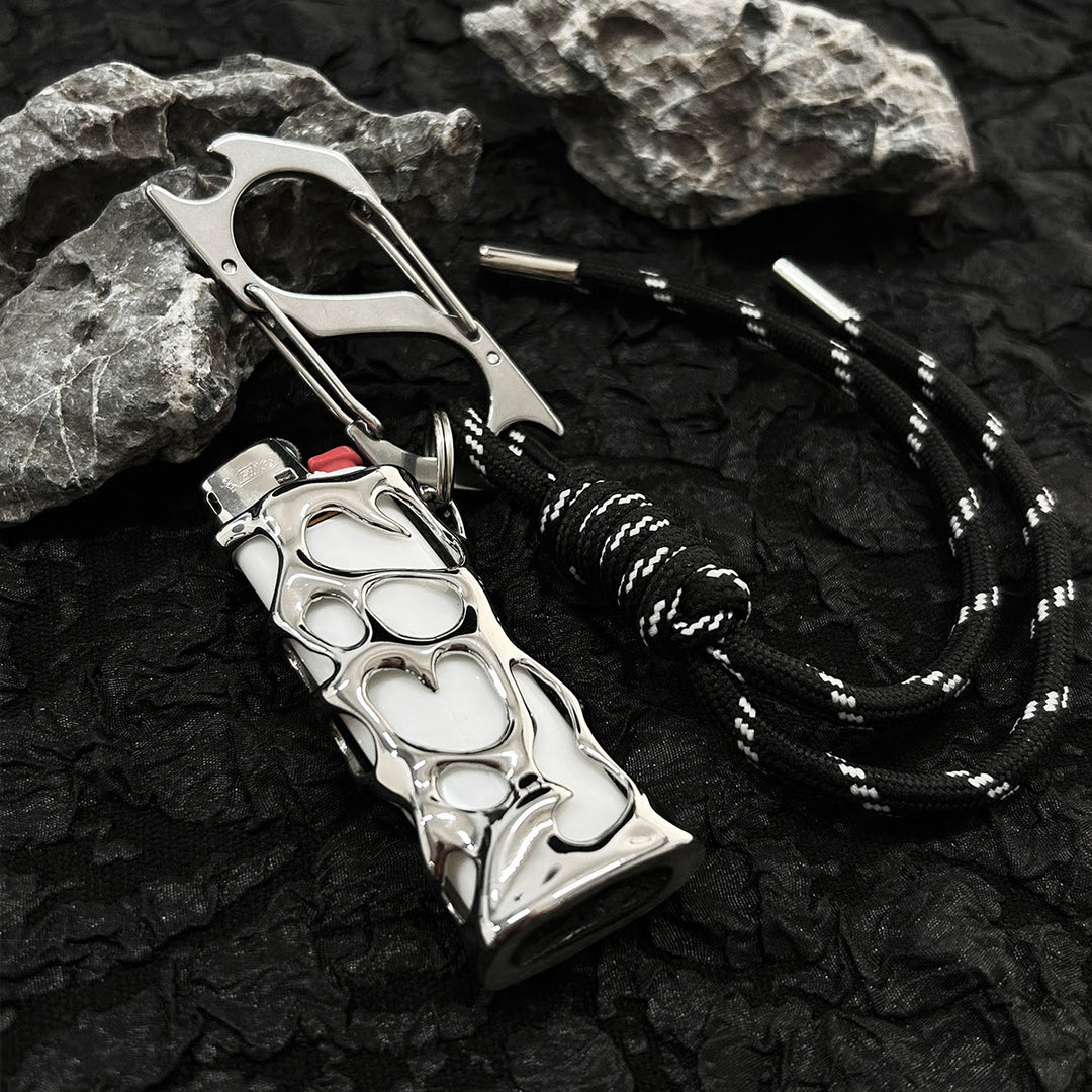 Étui briquet EDC avec porte-clés flamme creuse liquide - Argent - image 0