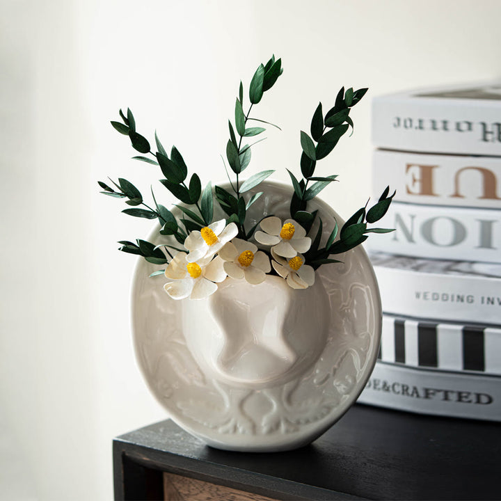 Vase mural en céramique en forme de chapeau de cowboy - Blanc - image 2