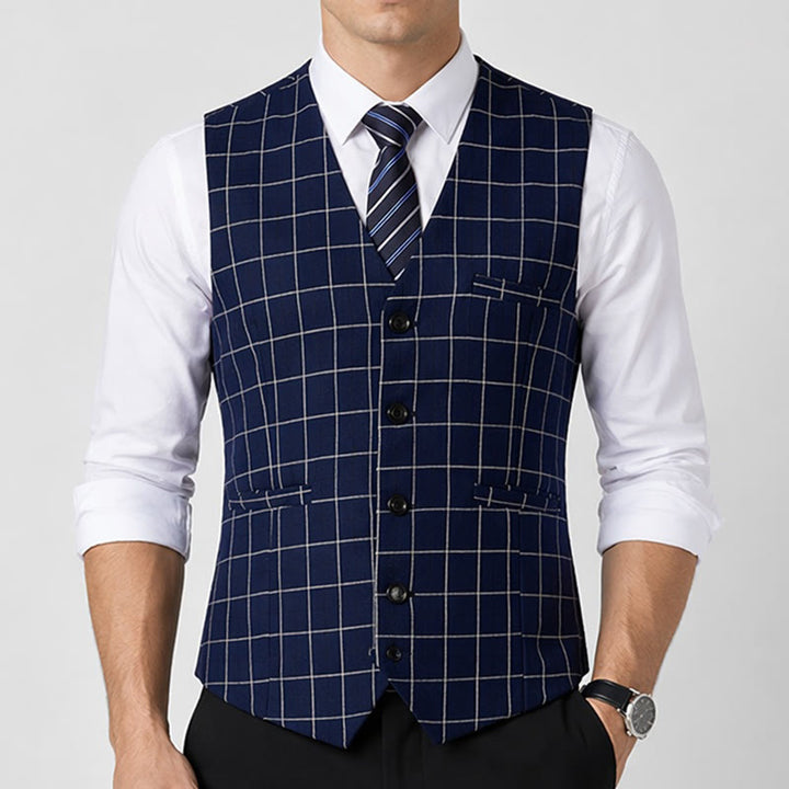 Gilet de costume classique à carreaux pour homme, style formel et décontracté. - image 1
