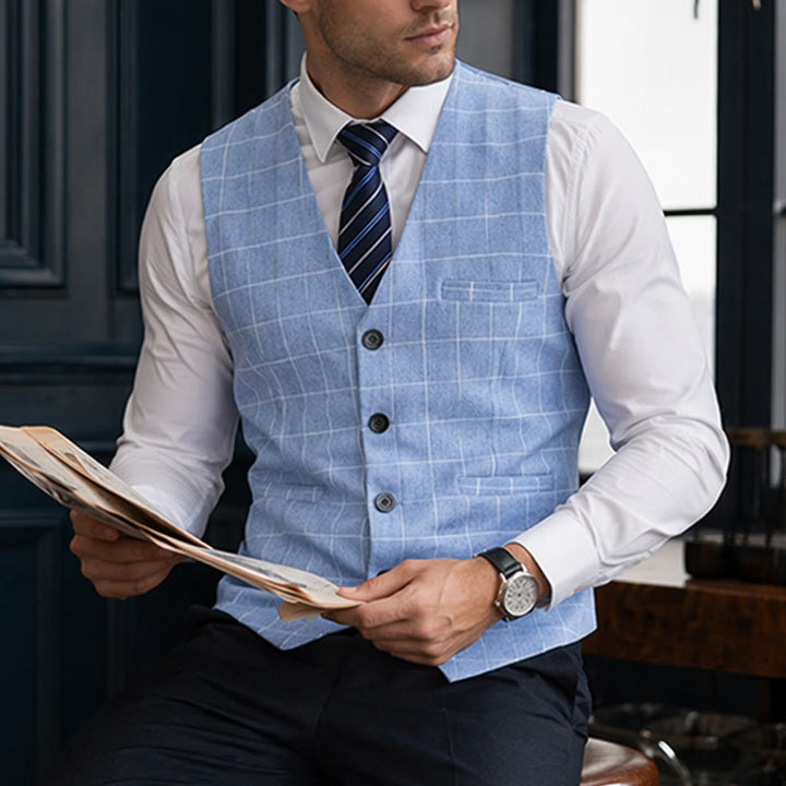 Gilet de costume classique à carreaux pour homme, style formel et décontracté. - Bleu clair - 3XL - image 5