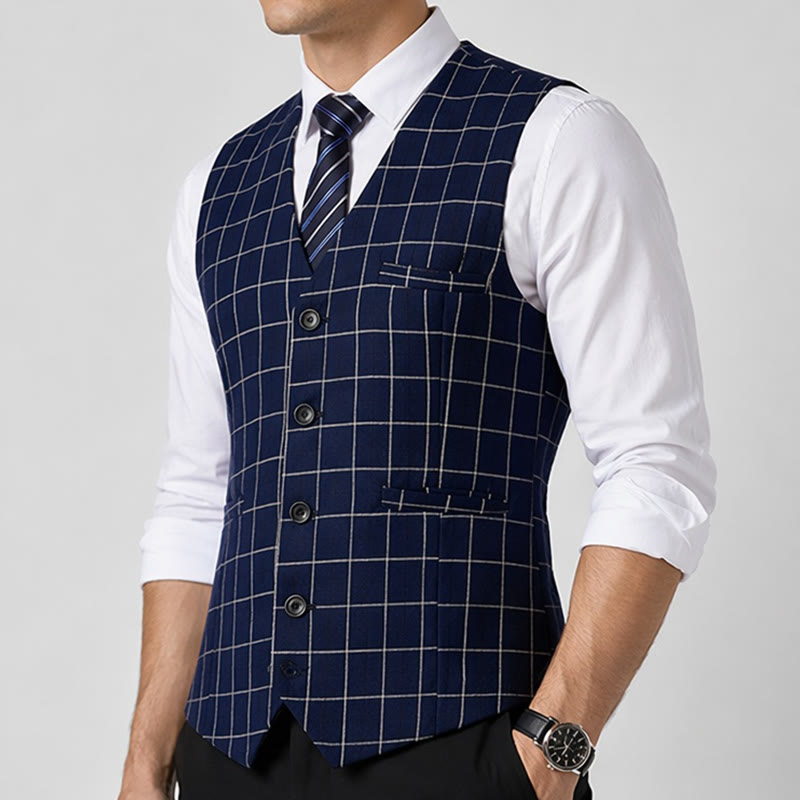 Gilet de costume classique à carreaux pour homme, style formel et décontracté. - image 2