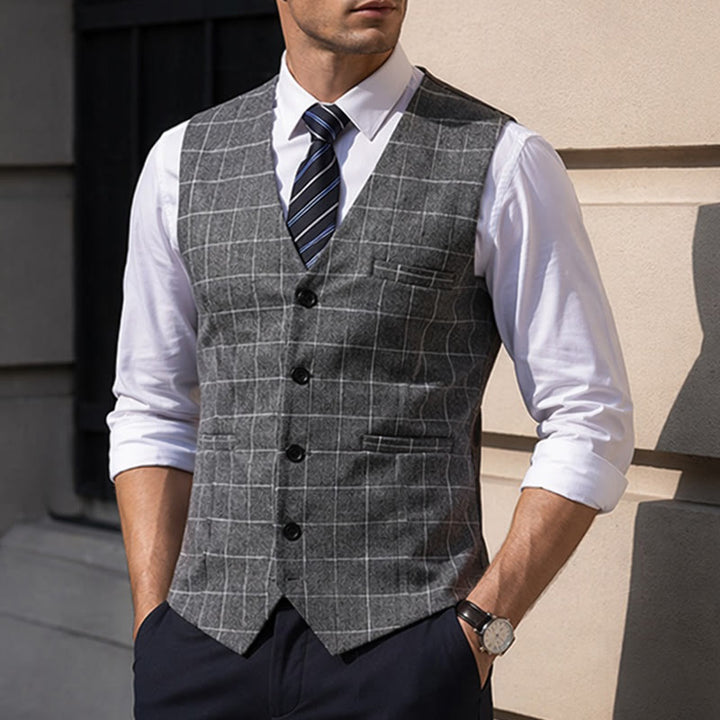 Gilet de costume classique à carreaux pour homme, style formel et décontracté. - Gris - 3XL - image 4