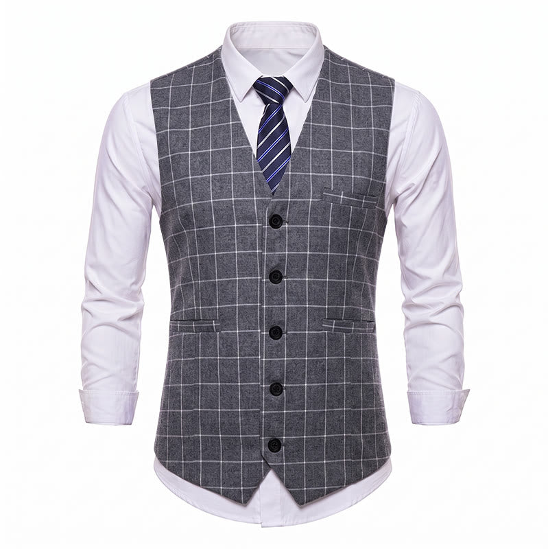 Gilet de costume classique à carreaux pour homme, style formel et décontracté. - image 9