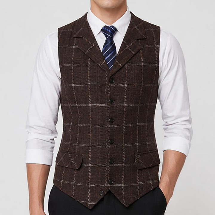 Gilet de costume à carreaux pour homme, col cranté, idéal pour les soirées et le quotidien. - image 1