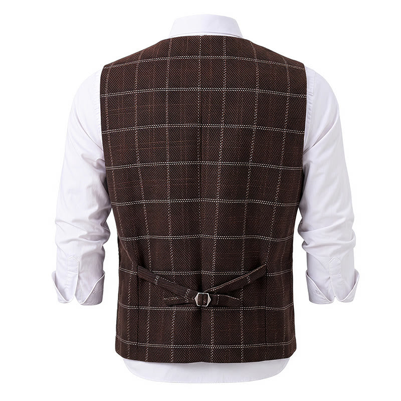 Gilet de costume à carreaux pour homme, col cranté, idéal pour les soirées et le quotidien. - image 14