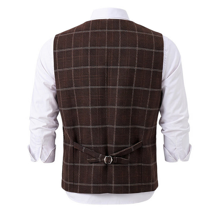 Gilet de costume à carreaux pour homme, col cranté, idéal pour les soirées et le quotidien. - image 14
