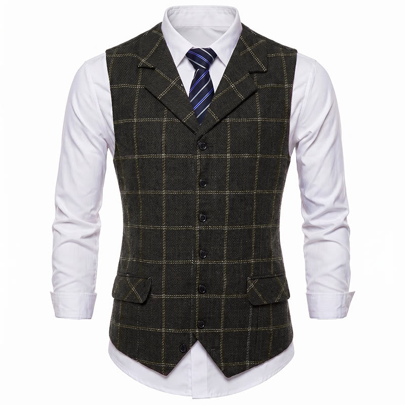 Gilet de costume à carreaux pour homme, col cranté, idéal pour les soirées et le quotidien. - image 15