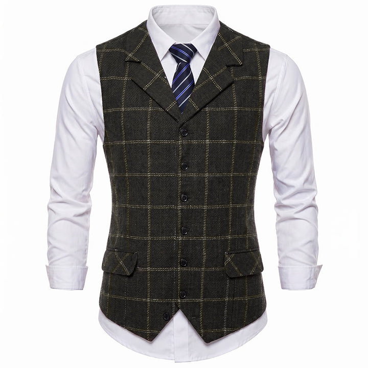 Gilet de costume à carreaux pour homme, col cranté, idéal pour les soirées et le quotidien. - image 15