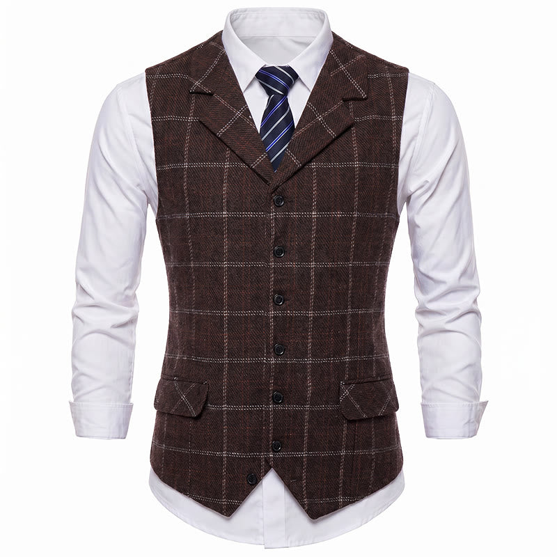 Gilet de costume à carreaux pour homme, col cranté, idéal pour les soirées et le quotidien. - image 13