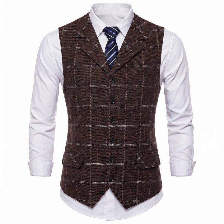 Gilet de costume à carreaux pour homme, col cranté, idéal pour les soirées et le quotidien. - image 13