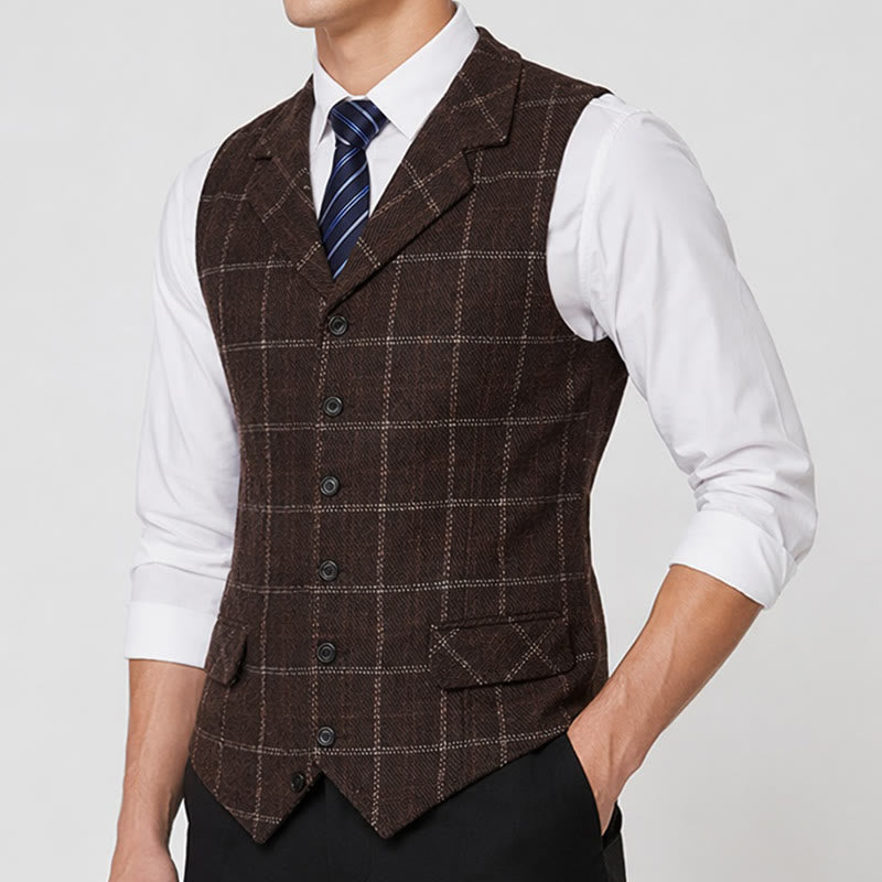 Gilet de costume à carreaux pour homme, col cranté, idéal pour les soirées et le quotidien. - image 2
