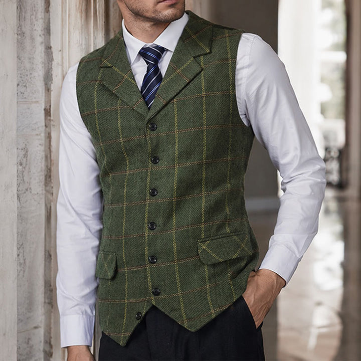 Gilet de costume à carreaux pour homme, col cranté, idéal pour les soirées et le quotidien. - Vert - 5XL - image 5
