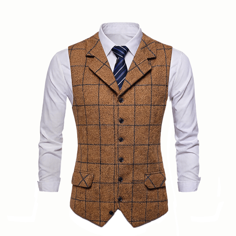Gilet de costume à carreaux pour homme, col cranté, idéal pour les soirées et le quotidien. - image 17