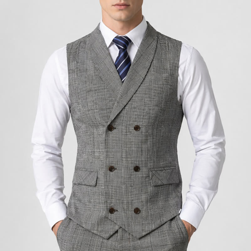Gilet de costume homme à carreaux croisé en velours côtelé - image 1