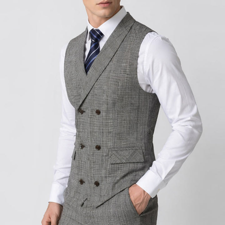Gilet de costume homme à carreaux croisé en velours côtelé - image 2