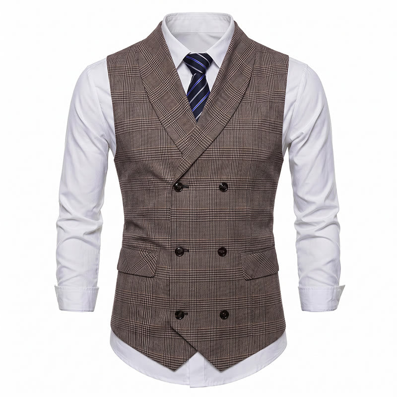 Gilet de costume homme à carreaux croisé en velours côtelé - image 9