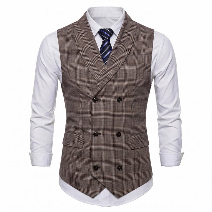 Gilet de costume homme à carreaux croisé en velours côtelé - image 9