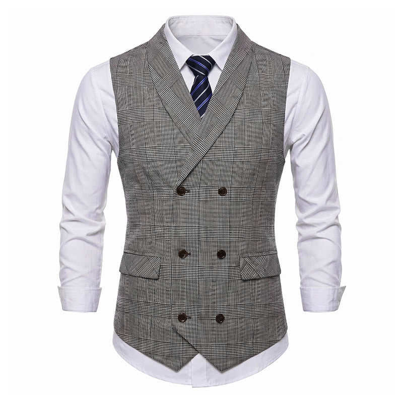 Gilet de costume homme à carreaux croisé en velours côtelé - image 6