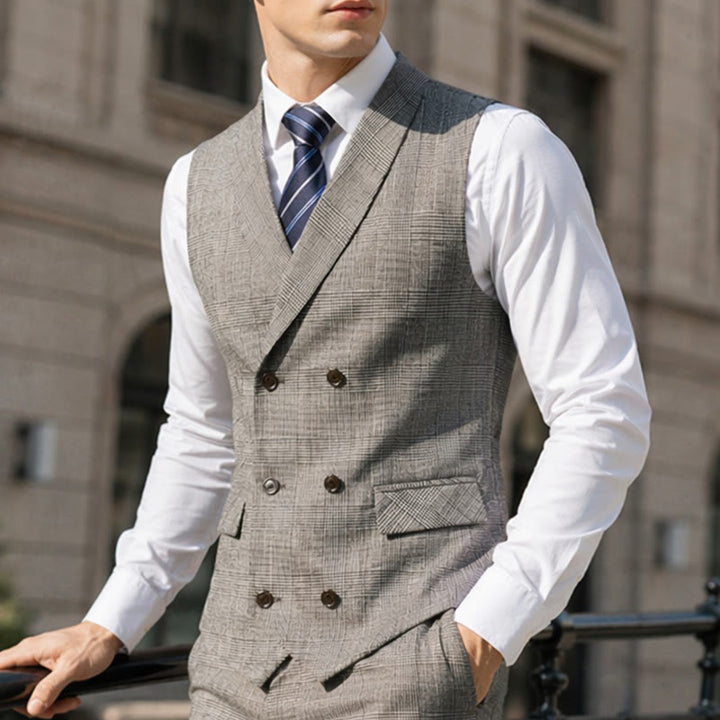 Gilet de costume homme à carreaux croisé en velours côtelé - Gris clair - 4XL - image 0