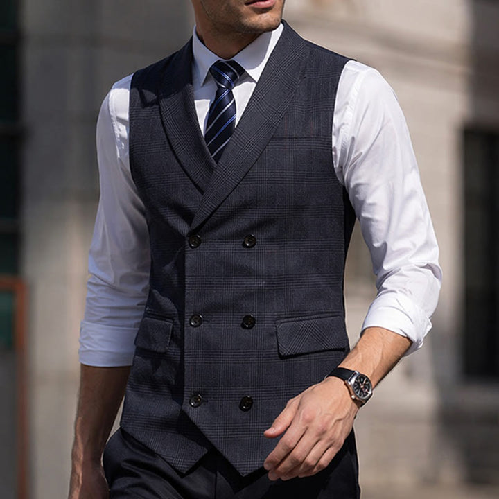 Gilet de costume homme à carreaux croisé en velours côtelé - Gris foncé - 4XL - image 4