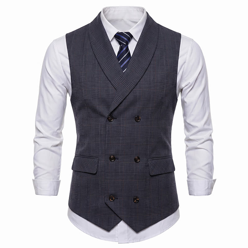 Gilet de costume homme à carreaux croisé en velours côtelé - image 8