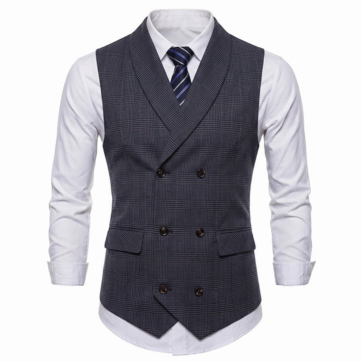 Gilet de costume homme à carreaux croisé en velours côtelé - image 8