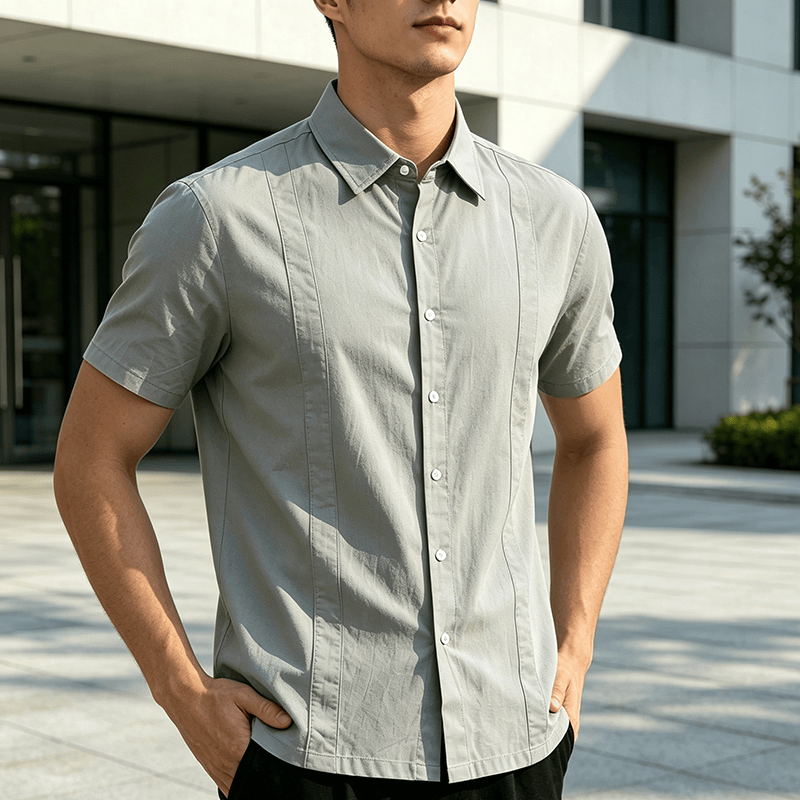 Chemise minimaliste pour homme en ramie unie respirante en coton décontracté d'été - Gris - 3XL - image 7