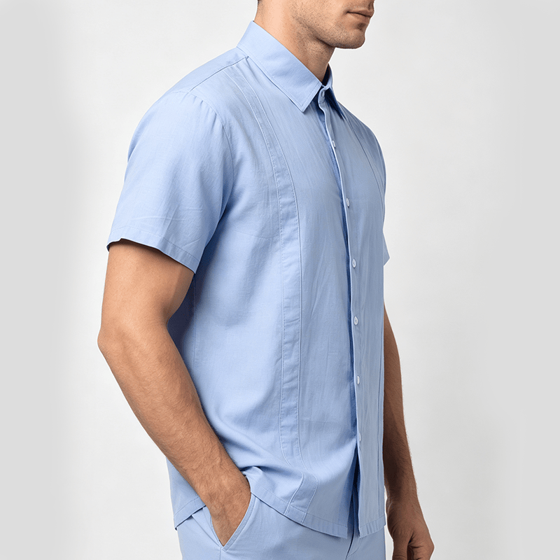 Chemise minimaliste pour homme en ramie unie respirante en coton décontracté d'été - image 2
