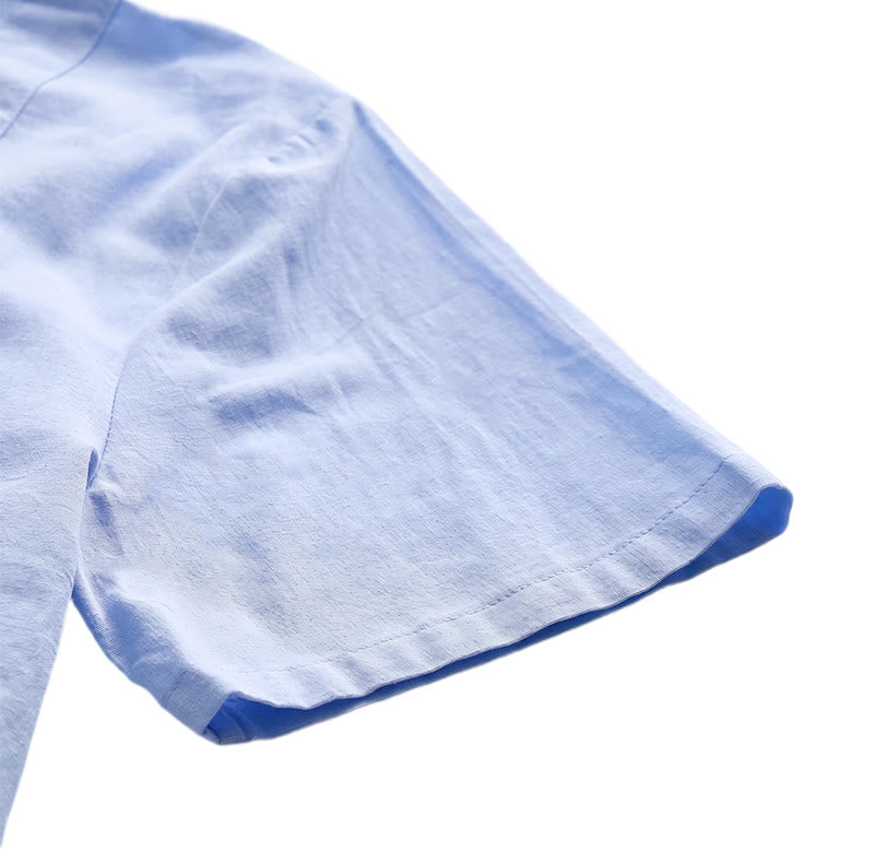 Chemise minimaliste pour homme en ramie unie respirante en coton décontracté d'été - image 13