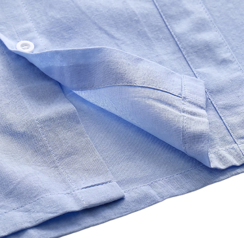 Chemise minimaliste pour homme en ramie unie respirante en coton décontracté d'été - image 12